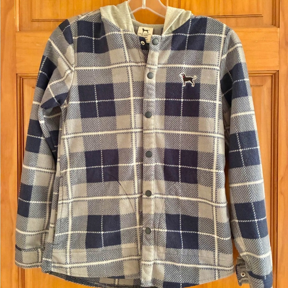 The Black Dog Kids Unisex Microfleece Plaid Flannel Hooded Shacket Size Small